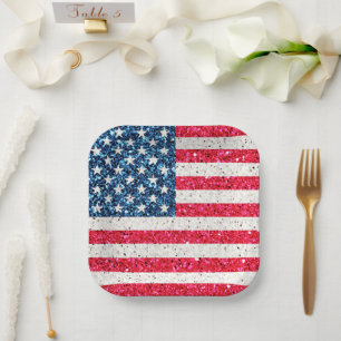 Assiettes En Carton Red White Bleu Patriotique Américain Flag Party