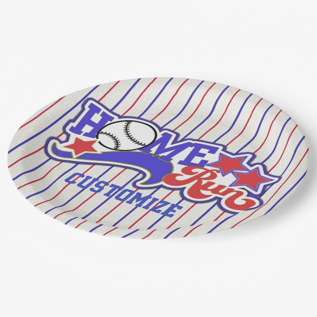 Assiettes En Carton Red White & Blue Home Run Baseball Plaques rayées (Angle)