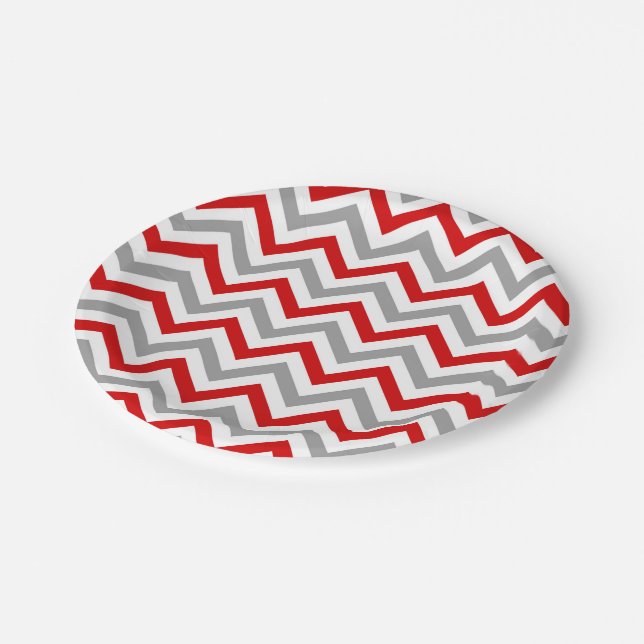 Assiettes En Carton Red, White, Dk Gray Large Chevron Zig Zag (Angle)