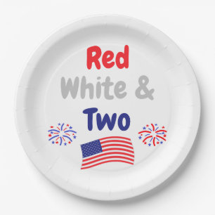 Assiettes En Carton Red, White et Deux Birthday