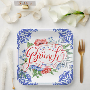 Assiettes En Carton Red, White et je fais Floral Bridal Brunch Douch