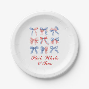 Assiettes En Carton Red, White et Two Bows quatrième anniversaire de j