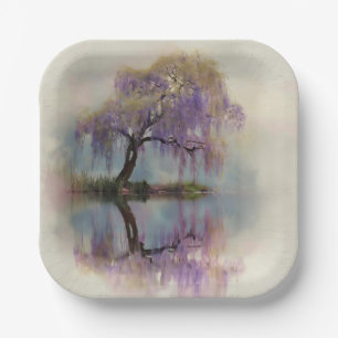 Assiettes En Carton Reflet d'arbre de saule serein Art de la nature (6