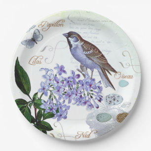 Assiettes En Carton Regard vintage de collage floral français d'oisea