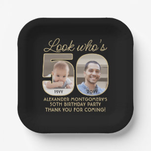 Assiettes En Carton Regardez qui est 50 Black & Gold Joyeux Anniversai