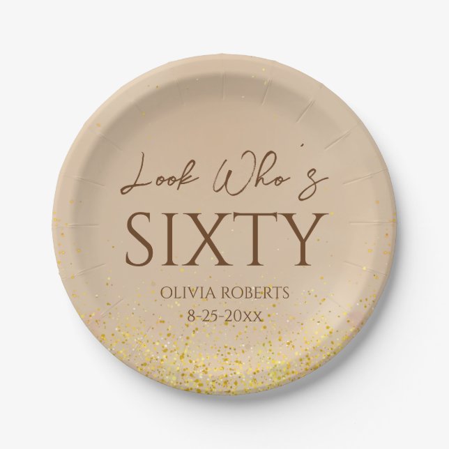 Assiettes En Carton Regardez qui est Elegant Gold 60th Birthday Party (Devant)