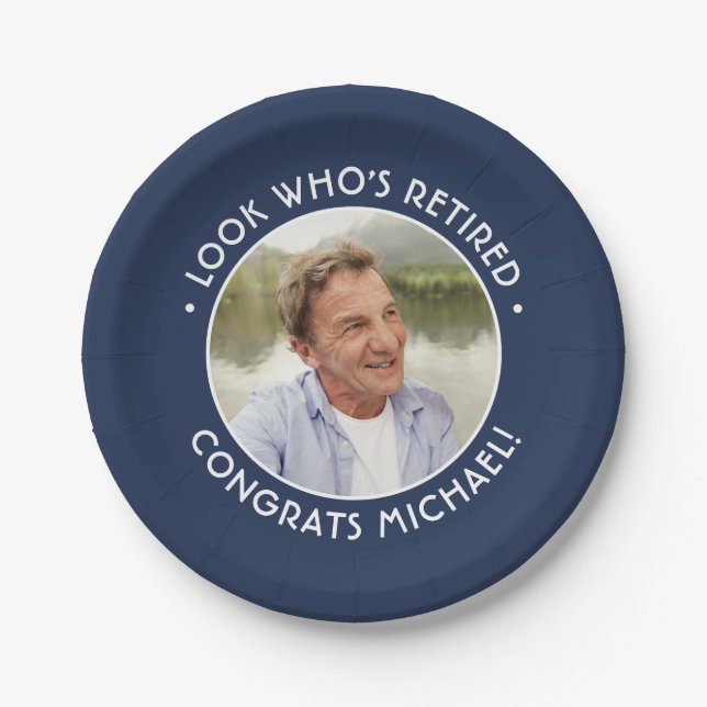 Assiettes En Carton Regardez qui est retraité Marine & White Retraite  (Devant)