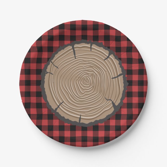 Assiettes En Carton Région boisée noire rouge de plaid de plaques à (Devant)