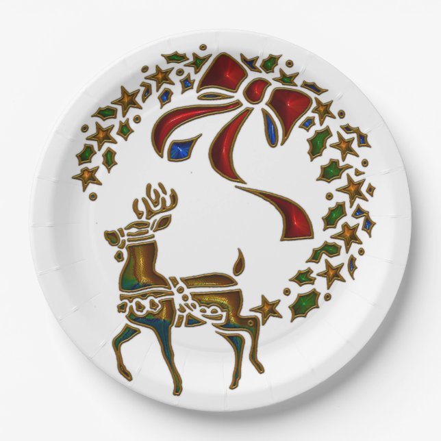 Assiettes En Carton Reindeer de Noël et étoiles (Devant)