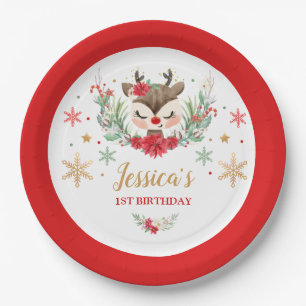 Assiettes En Carton Reindeer Noël 1er anniversaire Red Winter Deer