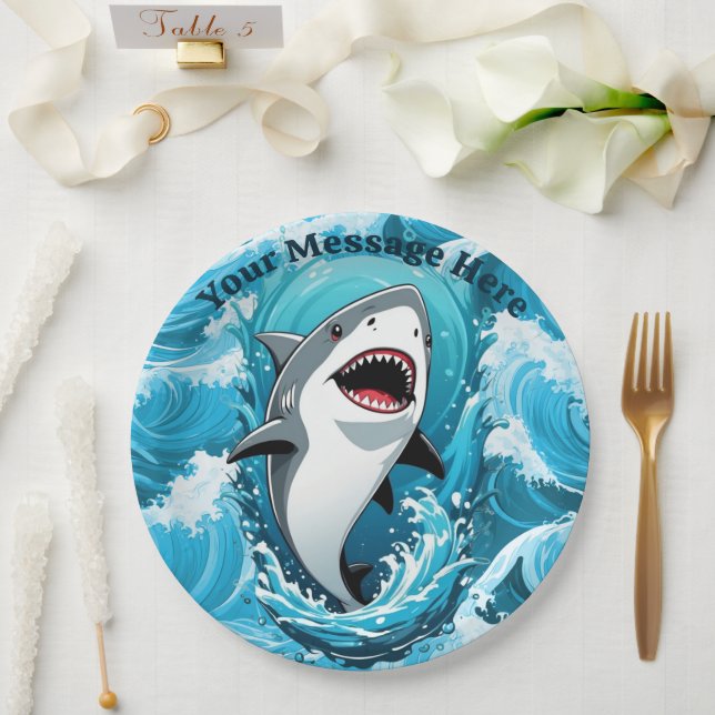 Assiettes En Carton Rejoignez-nous pour un requin mordant (Mariage)