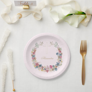 Assiettes En Carton Religieux Jolie Fleurs de champ Couleur or