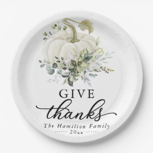 Assiettes En Carton Remerciez la verdure Citrouille blanche Thanksgivi