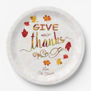 Assiettes En Carton Remerciez Les Feuilles D'Automne Thanksgiving Mono