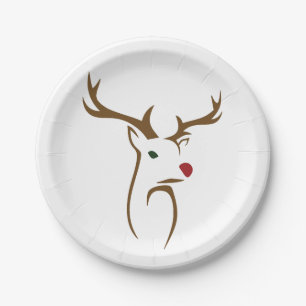 Assiettes En Carton Renard de Noël avec nez rouge