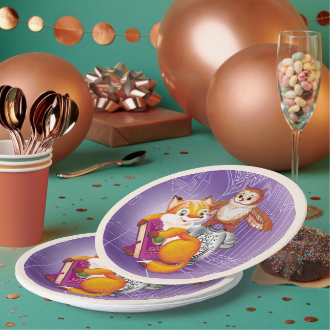 Assiettes En Carton renard et hibou (Multi)