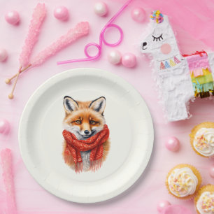 Assiettes En Carton Renard mignon dans une image d'automne avec une éc
