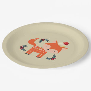 Assiettes En Carton Renard Orange À Santa Hat Joli Noël Whimsical