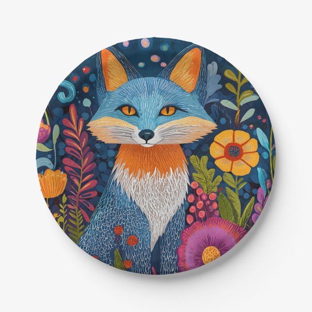 Assiettes En Carton Renard Vibrant Point Art Au Milieu De Flore Luxuri (Devant)