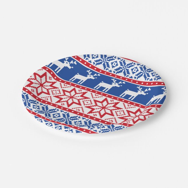 Assiettes En Carton Renne et flocons de neige nordiques (Angle)