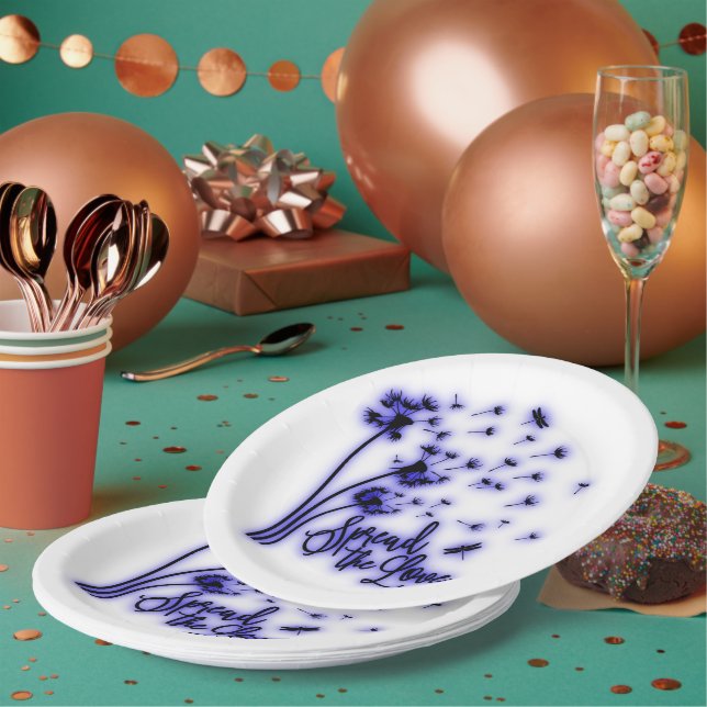 Assiettes En Carton Répandre Les Dandelions Amoureux et les libellules (Multi)