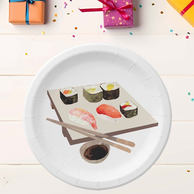 Assiettes En Carton Repas de la fête de l'aquarelle Sushi Lover (Créateur téléchargé)