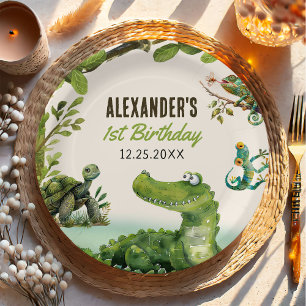Assiettes En Carton Reptile de marais 1er fête d'anniversaire