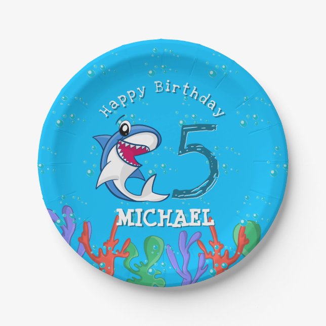 Assiettes En Carton Requin Bleu Océan Enfants N'importe quel âge Anniv (Devant)