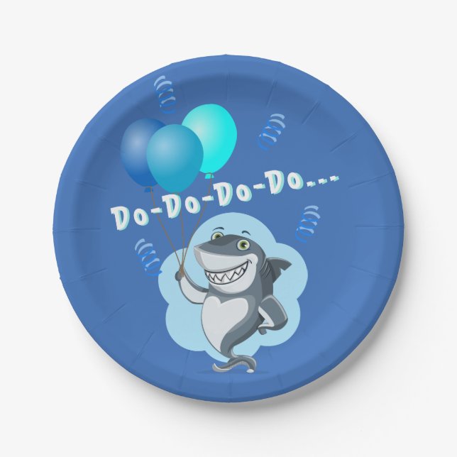 Assiettes En Carton Requin mignon | Ballons Bleus Anniversaire (Devant)