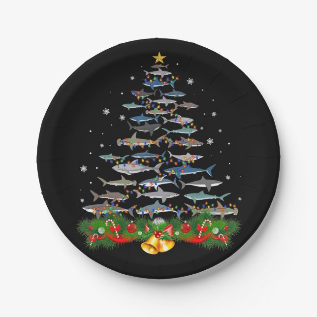 Assiettes En Carton Requin Noël Arbre de requin Amateurs de cadeaux (Devant)