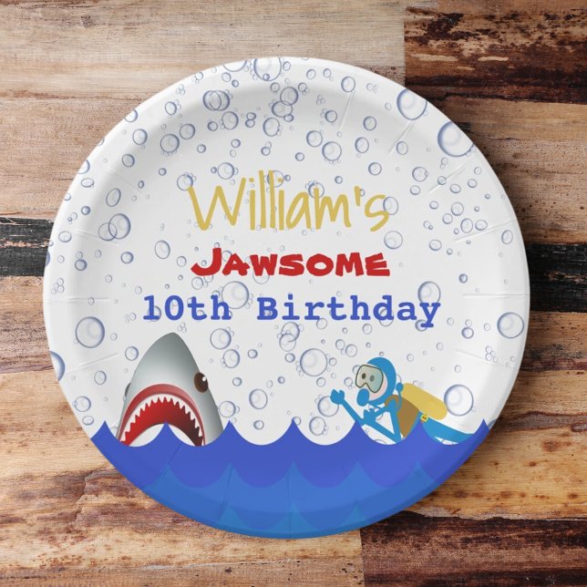 Assiettes En Carton Requin sous la mer 10ème anniversaire fête (Créateur téléchargé)