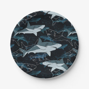 Assiettes En Carton Requins, marine, mer, poisson, prédateur, animal,