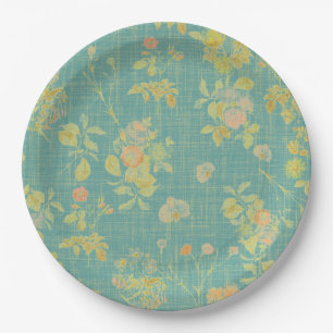 Assiettes En Carton Ressort vintage désisté Turquoise motif floral