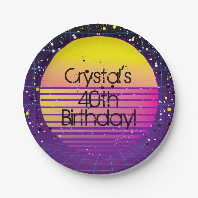 Assiettes En Carton Retour rétroactif à la fête du Soleil jaune violet (Devant)