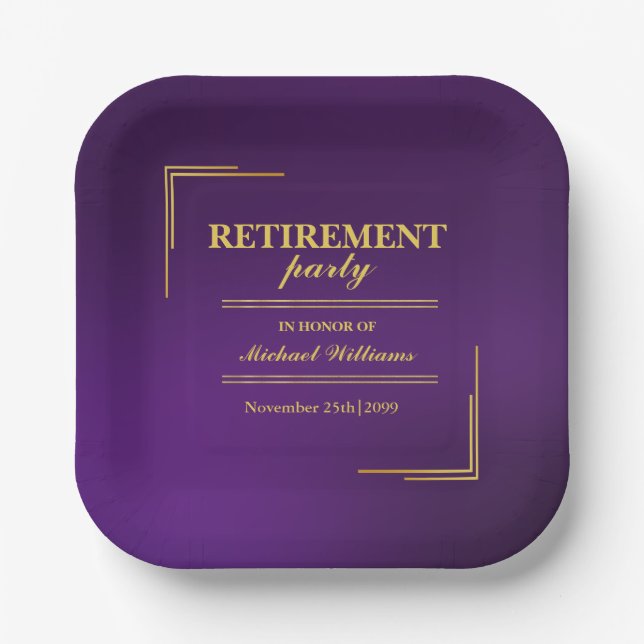 Assiettes En Carton Retraite Entreprise Élégante Purple Or (Recto)