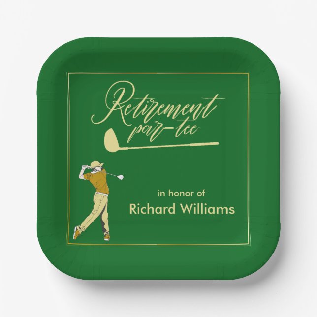 Assiettes En Carton Retraite Golf Party Classic Green Golden Player (Recto)