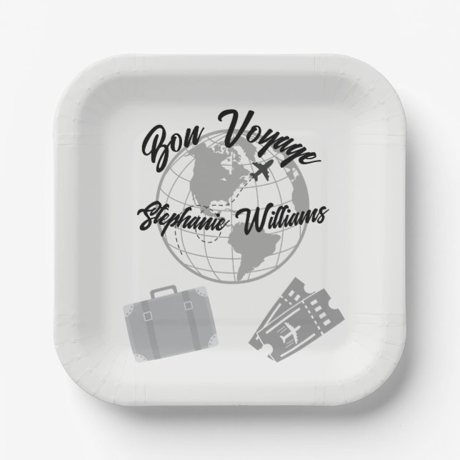 Assiettes En Carton Retraite Voyage Thème Partie Bon Voyage Globe (Recto)