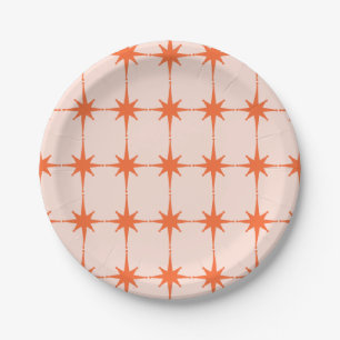 Assiettes En Carton Retro 1950 et 60s Starburst Motif en Orange