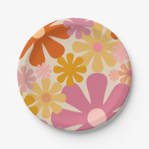 Assiettes En Carton Retro 60s les années 70 esthétique motif floral pl