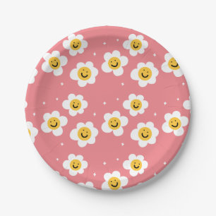 Assiettes En Carton Retro Abstrait Funny 90s Emoji Daisy Motif