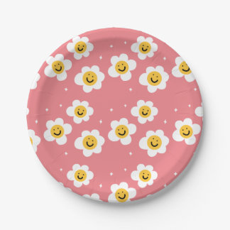 Assiettes En Carton Retro Abstrait Funny 90s Emoji Daisy Motif