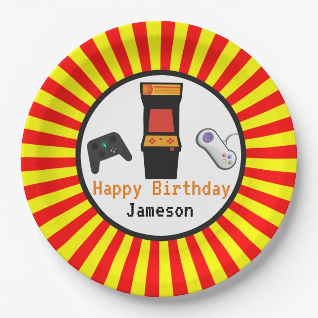 Assiettes En Carton Rétro anniversaire de console de jeu vidéo (Devant)