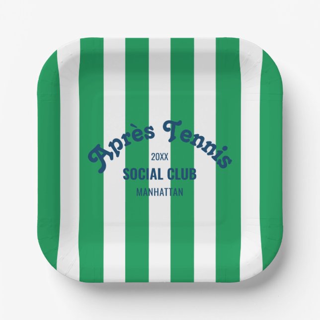 Assiettes En Carton Retro Après Tennis Social Club Green Stripe  (Recto)