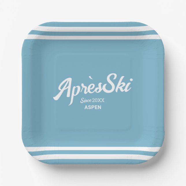 Assiettes En Carton Retro Blue Apres Ski Custom Ski Resort Party (Recto)