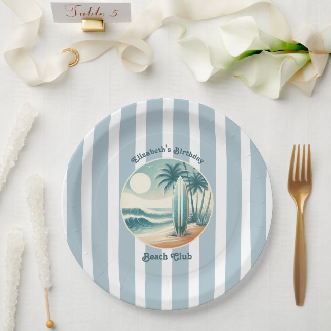 Assiettes En Carton Retro Cabana Stripes Beach Club Surf Anniversaire (Mariage)