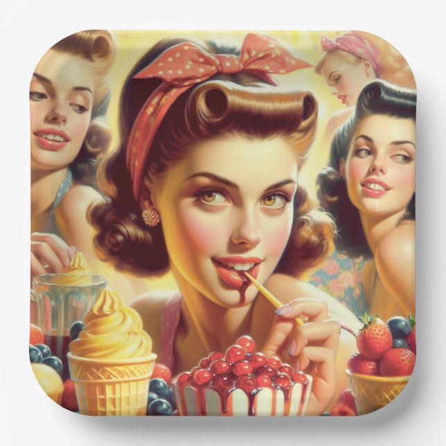 Assiettes En Carton Retro Candy Girls (Recto)