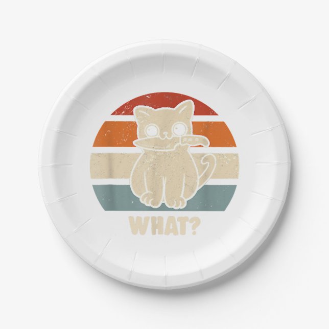 Assiettes En Carton Rétro Ce Chat Couteau Meow Kitty Funny Chats Maman (Devant)