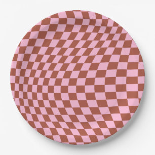 Assiettes En Carton Retro Check Motif Rose et tableau de bord Brown