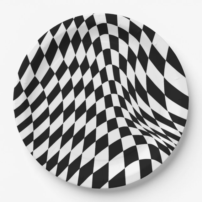 Assiettes En Carton Retro Checkerboard One Happy Dude Party (Devant)