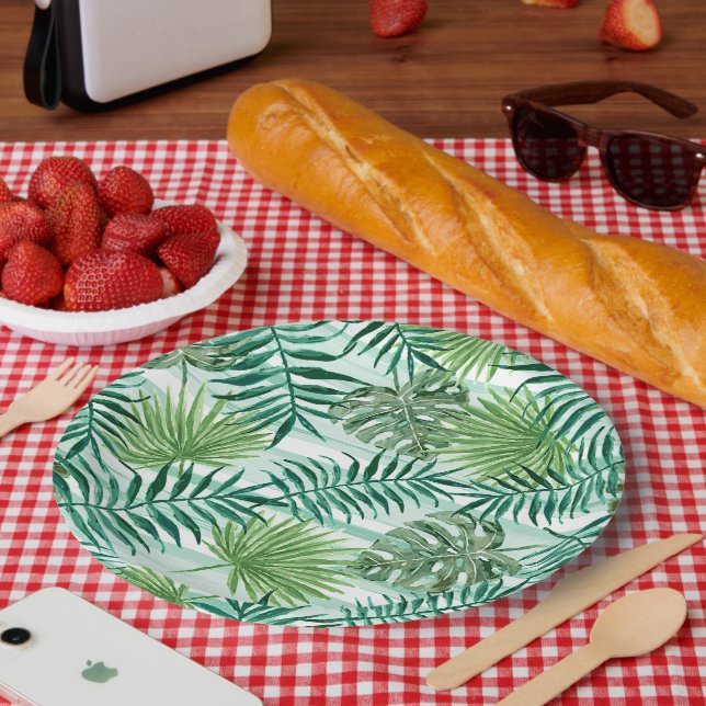 Assiettes En Carton Retro Chic Tropical Green Palm Feuille Motif d'art (Pique-nique)
